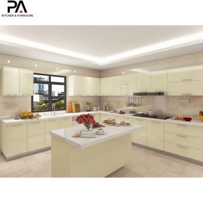 Home Improvement Custom Furniture Design U-Shaped Yellow Lacquer Kitchen Cabinets