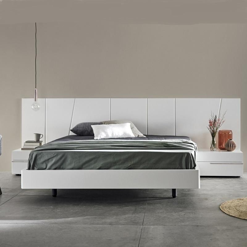 Modern Simple Design Glossy Lacquered Wood Furniture Bedroom Set King Bed