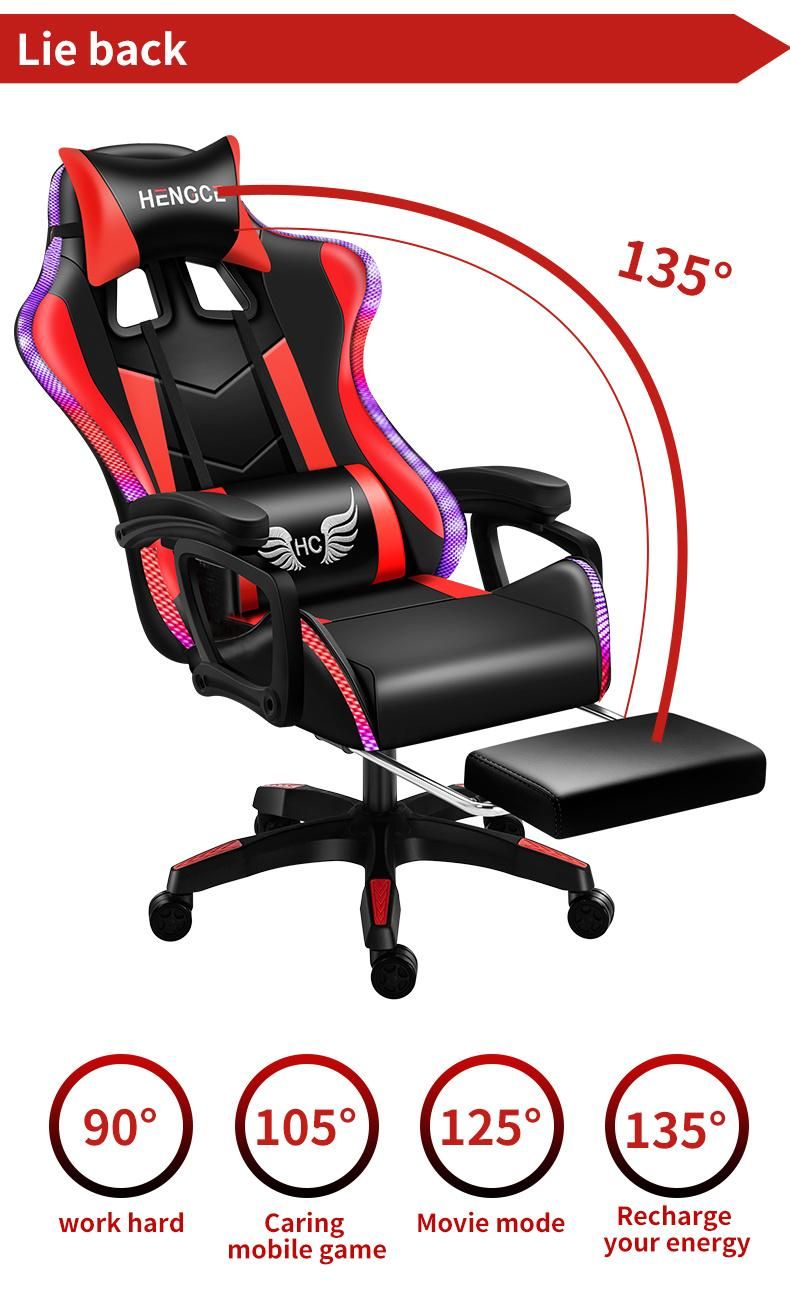 2021 Hot New Design Modern Luxury Swiveling Reclining CE Approval RGB LED Light Silla Gamer Racing Video Game Gaming Chair with Footrest