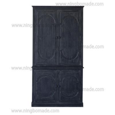 Classic Chic Eco-Friendly Paint Furniture Washed Chic Black Reclaimed Pine Wood 2 Layers Storage Cabinet