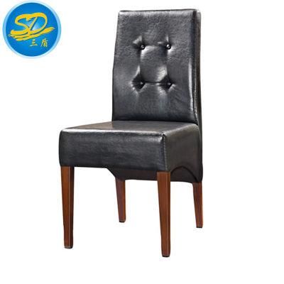 Black PU Leather Imitated Wood Grain Dining Chair