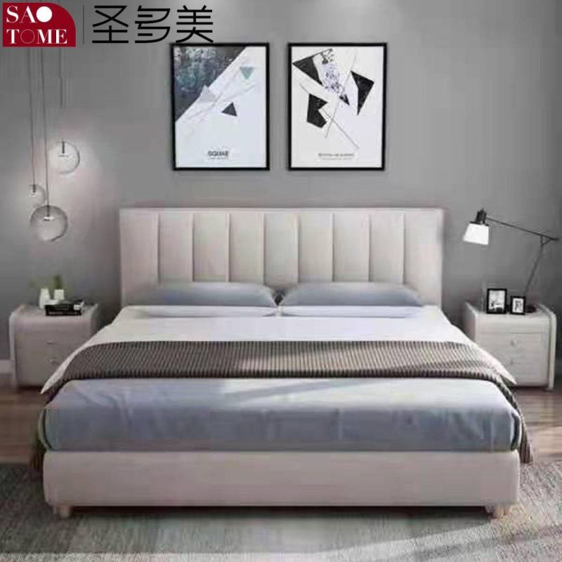 Modern Hotel Dark Grey with White Leather Bedroom Furniture Double Queen Bed