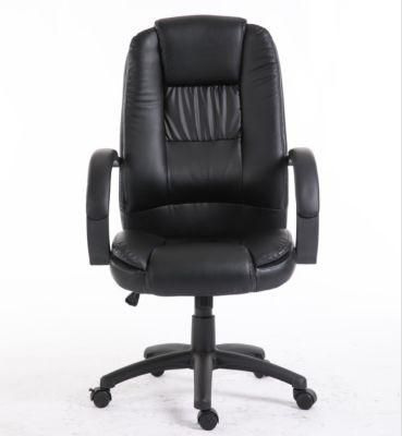 Fixed Armrest Black Leather Office Task Seating Chair with High Back