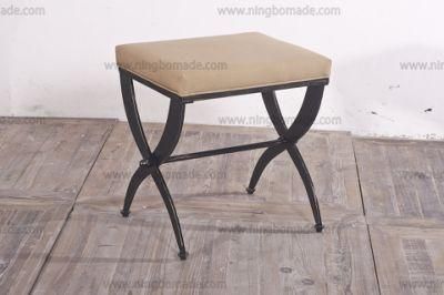 Nordic MID Century Furniture Fabric and Black with Gold Iron Bed End Stool