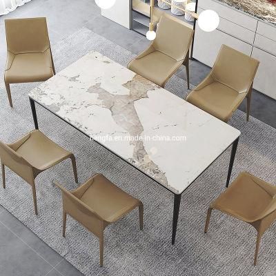 MID-Century Restaurant Furniture Marble Dining Table and Leather Chairs for Sale