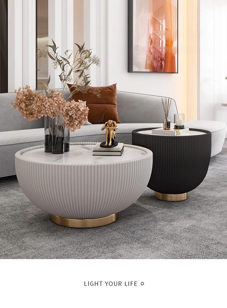 New Design PU Leather Marble Rock Beam Bowl Tea Table