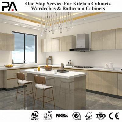 PA U-Shaped High End Hidden Handle Storage Yellow UV Kitchen Cabinets