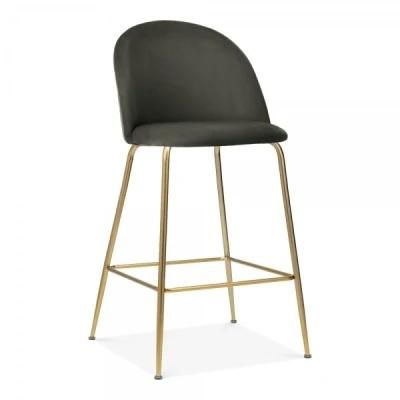 Modern Home Kitchen Bar Furniture Bar Stool Chair with Grey Velvet Back and Seat Gold Plated Legs