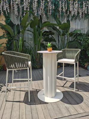 Modern Brushed Aluminum Garden Furniture Outdoor Rattan Bar Set with High Table and Stools for Home Tg-Gab001