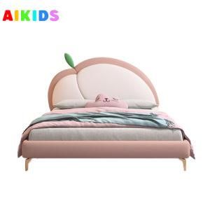 Custom Children Princess Leather Bed Modern Simple Solid Wood Single Creative Cartoon Girl Bed