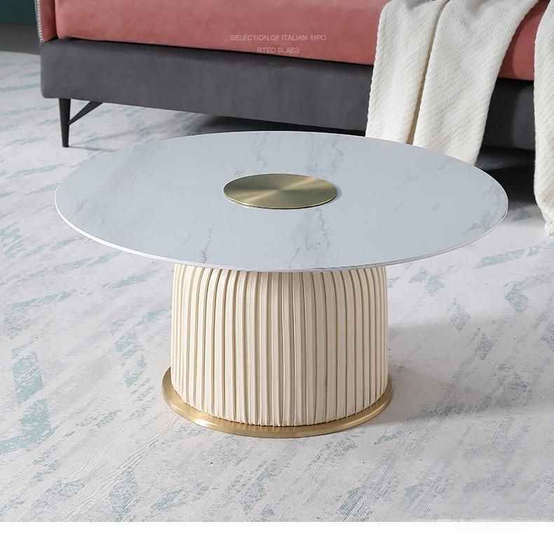 Hotel Furniture PU Leather White Marble Rock Plate Tea Table