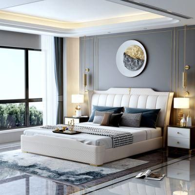 Modern Luxury Bedding White Home Bedroom Furniture Set Leather Double King Bed
