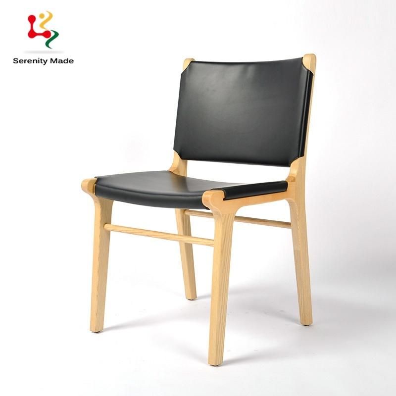 Ins Style Commerical Restaurtant Furniture Coffee Shop Solid Wood Frame PU Leather Seat Stackable Dining Chair