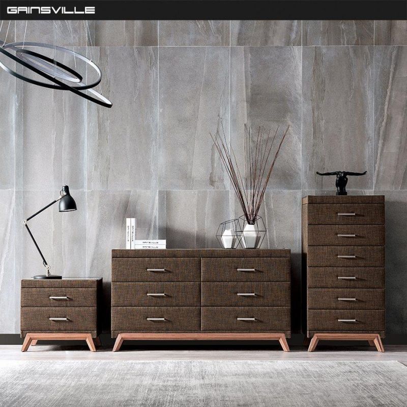 Modern Upholstered Bedroom Furniture Imitated Leather Casegoods 6 Drawers Tallboy