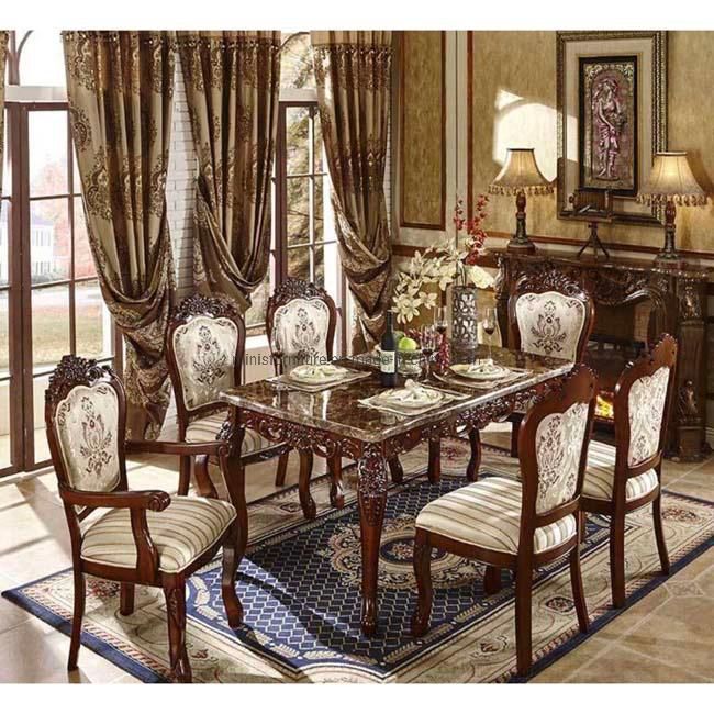 (MN-DT05) Elegant French Classic Style Home Furniture Dining Table with Chairs