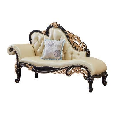 Wood Carved Classical Leather Chaise Lounge Chair in Optional Furniture Color