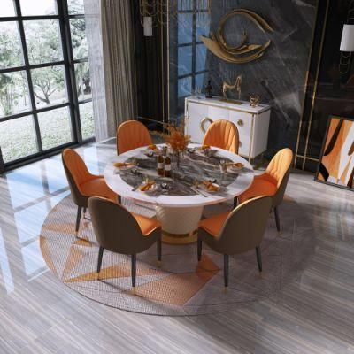 Modern Stainless Steel Dining Room Set Luxury Mable Round Dining Table with Wooden Chairs