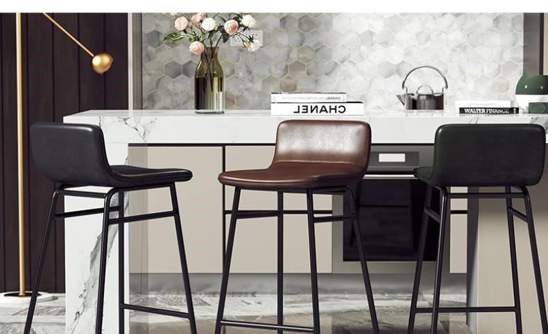 Home Design Set Cafe Restaurant Metal Base Leather Dining Chairs