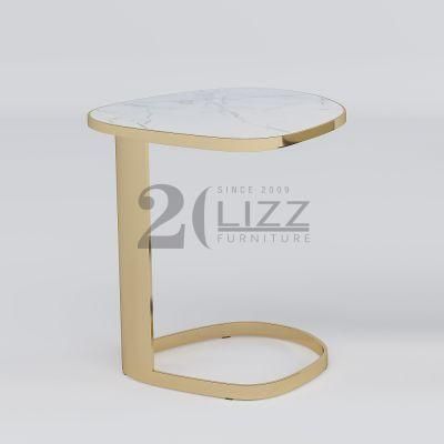 Contemporary Unique Design Hotel Home Furniture Luxxury Gold Metal Leg Leisure White Marble Tea Side Table
