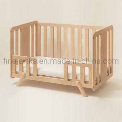 Factory Custom Eco-Friendly Natural Wood Children Bed Newborn Baby Crib with Universal Wheels