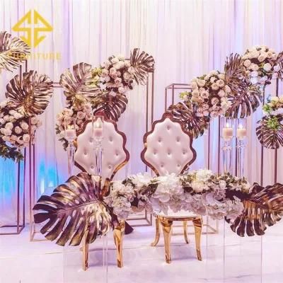 Luxury Gold Stainless Steel Frame White Leather Wedding Reception Chair for Sale