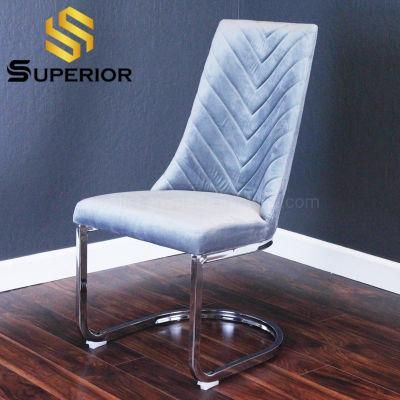 English Retro Style Light Blue Fabric Restaurant Metal Dinner Chair