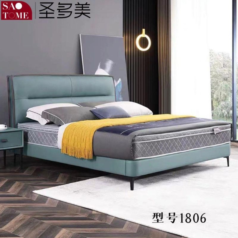 Bedroom Bed Set Furniture Sky Blue Leather Double Queen Size Bed