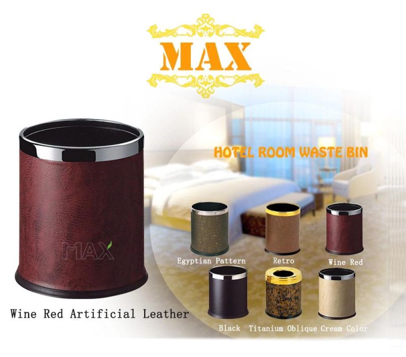 Indoor Hotel Room Stainless Steel with Plastic Artificial Leather Dustbin