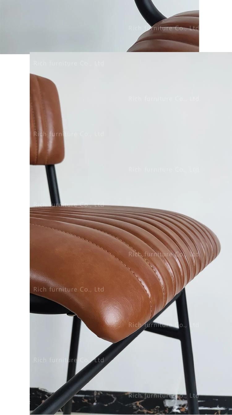 Cafe Retro Chairs Metal Restaurant Barstool Chair for Cafeteria Modern Metal and Leather Wrought Iron Leg Dining Chairs