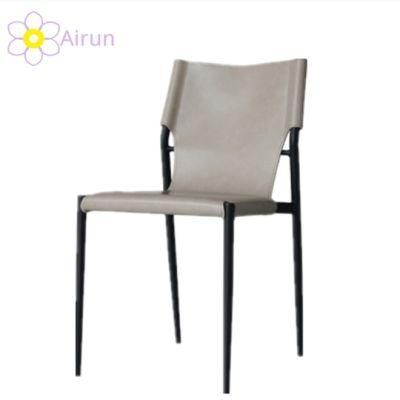 Factory Supply Nordic Light Luxury Wrought Iron Home Leather Negotiation Chair Coffee Shop Hotel Restaurant Retro Dining Chair