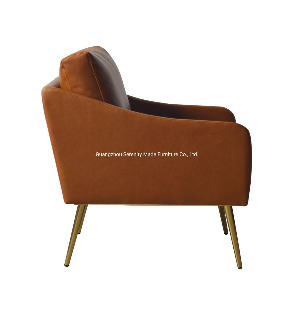 Modern Living Room Leather Lounge Arrmchair with Brass Legs