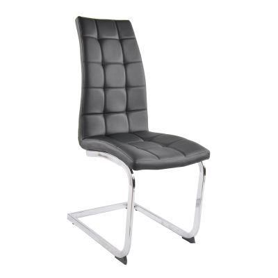 Simple Style PU Seat Chrome Legs Square Shape Back Soft Dining Chair