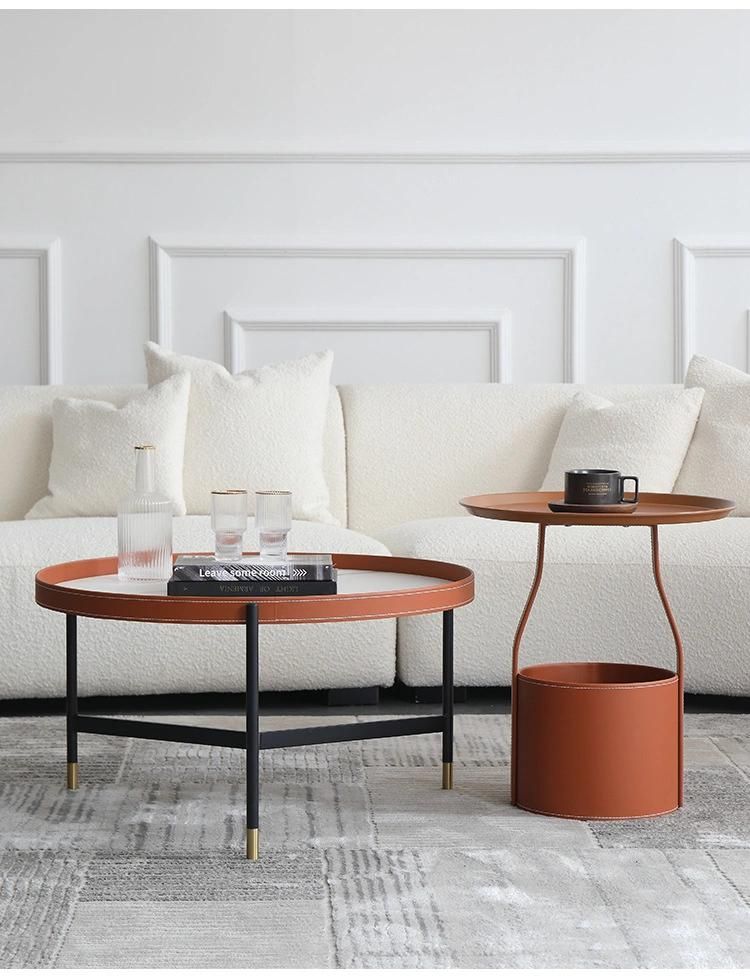 Leather Furniture Orange Marble Rock Plate Coffee Table