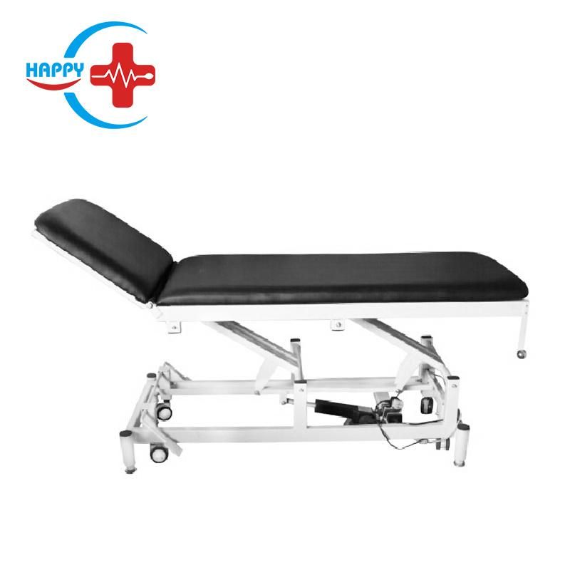 Hc-M017 Medical Electric Stainless Steel and Black Soft Leather Couch Hospital High Quality Patient Table Electric Examination Bed