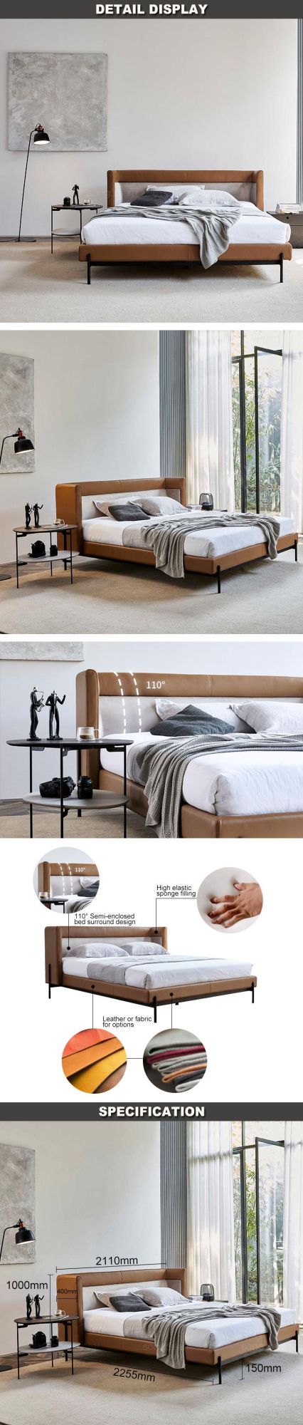 Flat Package Metal Foldable Leather Wooden Beds