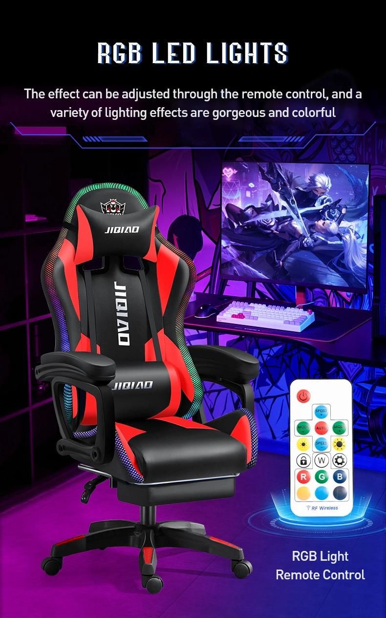 Custom Logo Office Furniture Adjustable PC Leather Racing Style Ergonomic LED Silla Gamer RGB Office Gaming Chair with Light