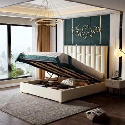 Latest Modern Italian Luxury Contemporary Bedroom Bed Soft Leather Bed with Box Storage