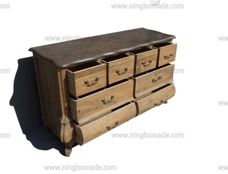 Nordic Rustic House Furniture Antique Nature Reclaimed Pine Dark Blue Stone 8 Drawers Chest