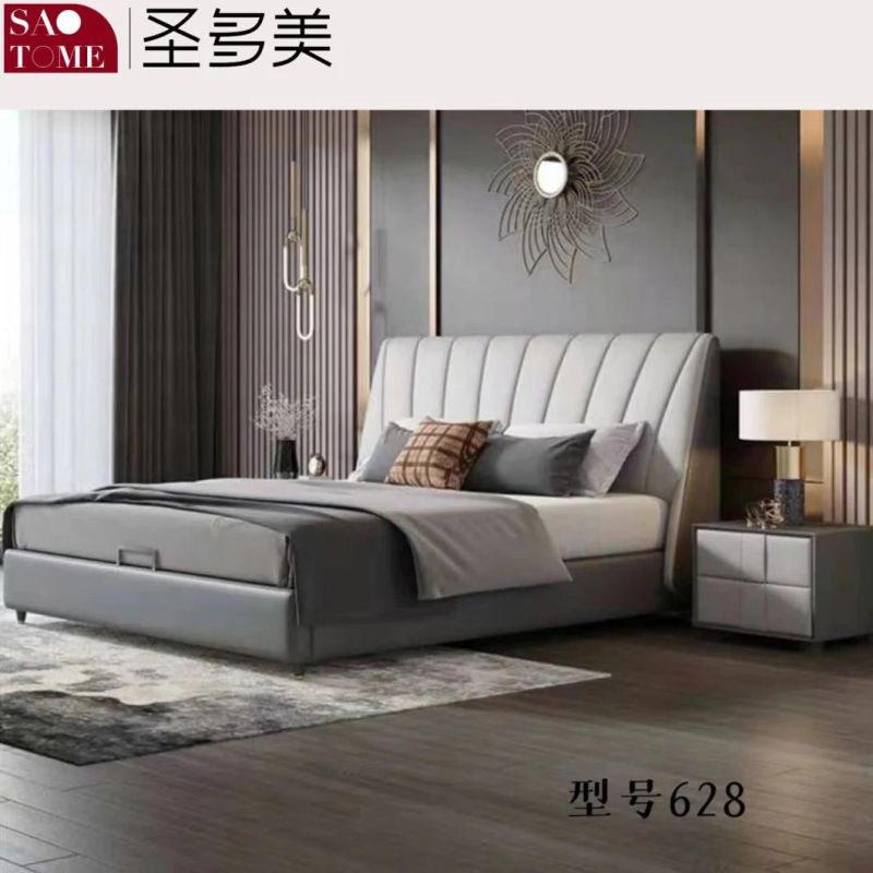 Dark Grey West Leather Solid Wood Frame King Bed