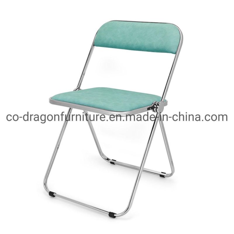 Home Furniture Metal Frame Folding Dining Chair with Leather