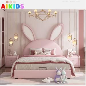 Girl Princess Pink Bunny Bed Cartoon Baby Bed Modern Simple Luxury Single Leather Bed