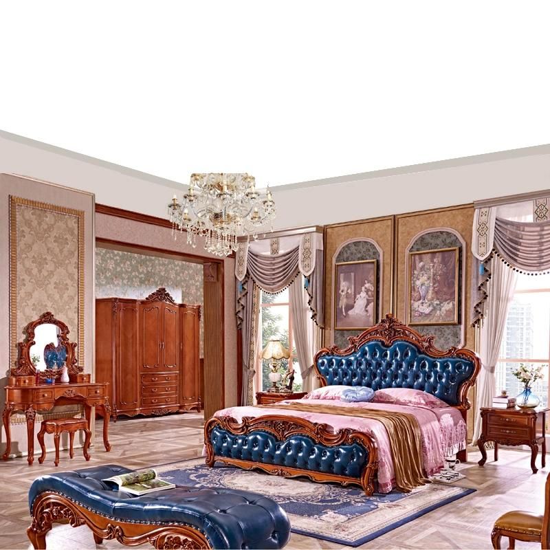 Wood Bedroom Bed with Leather Bed Bench for Bedroom Furniture