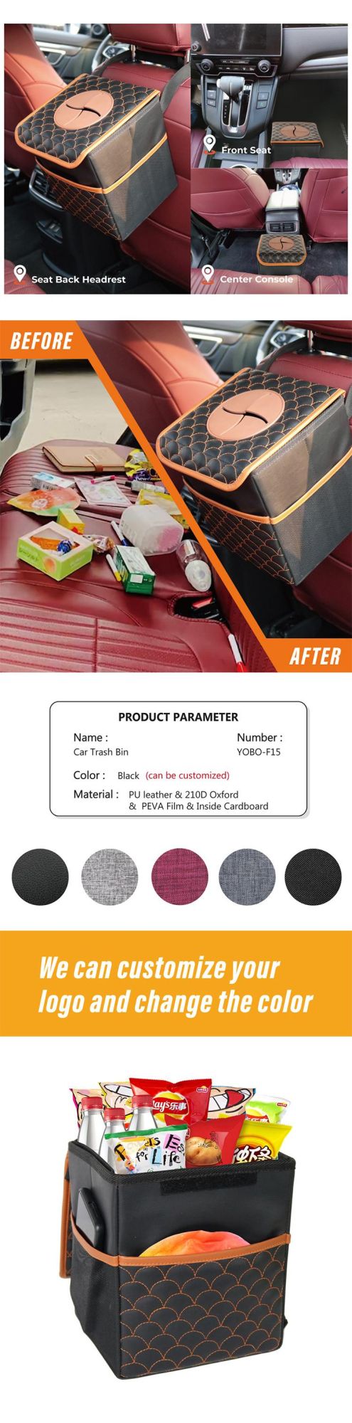 PU Leather High Quality Car Garbage Bag Car Garbage Bin