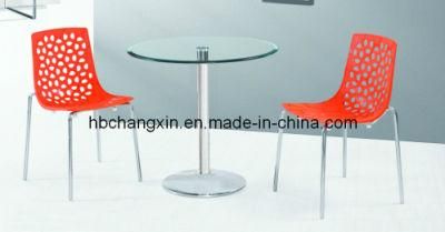 Round Glass Table with Plastic Chair