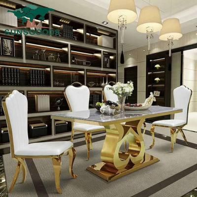Home Furniture Modern Luxury Stainless Steel Artificial Marble Dining Table Set&#160;