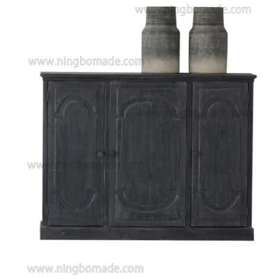 Classic Chic Eco-Friendly Paint Furniture Washed Chic Black Reclaimed Pine Wood 3 Doors Storage Cabinet