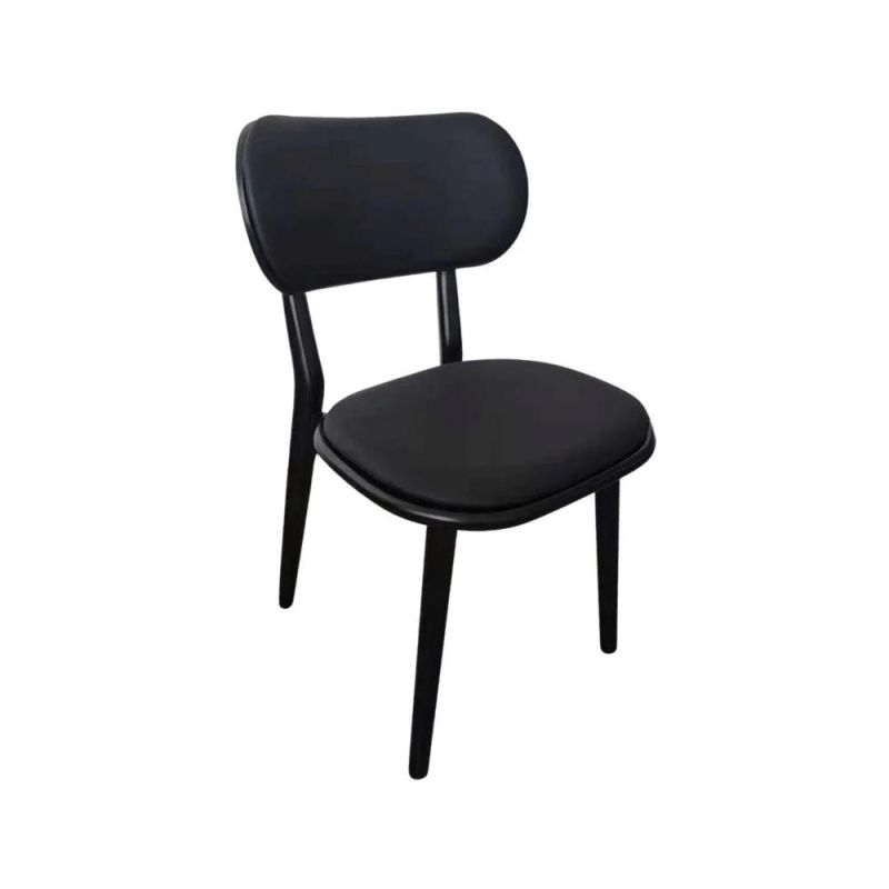 Modern Solid Wood Frame Dining Chair for Hotel Restaurant Cafe Black Leather Upholstered Chair