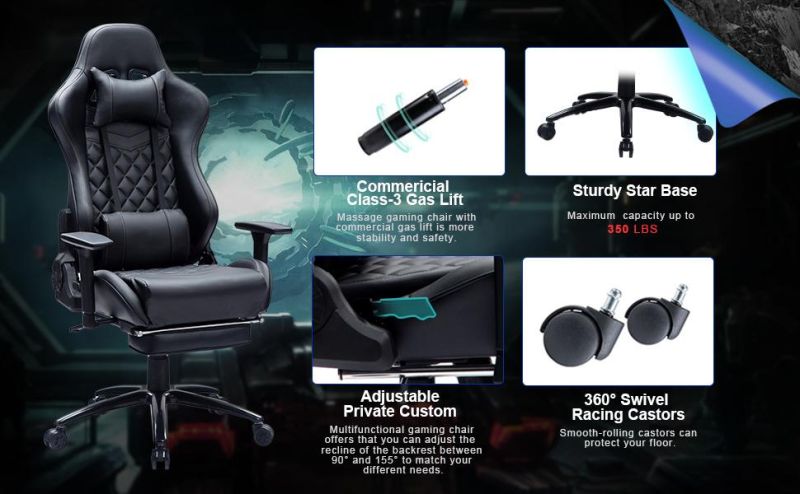 High Quality Swivel Raclining Adjustable Gaming Chair with Massage