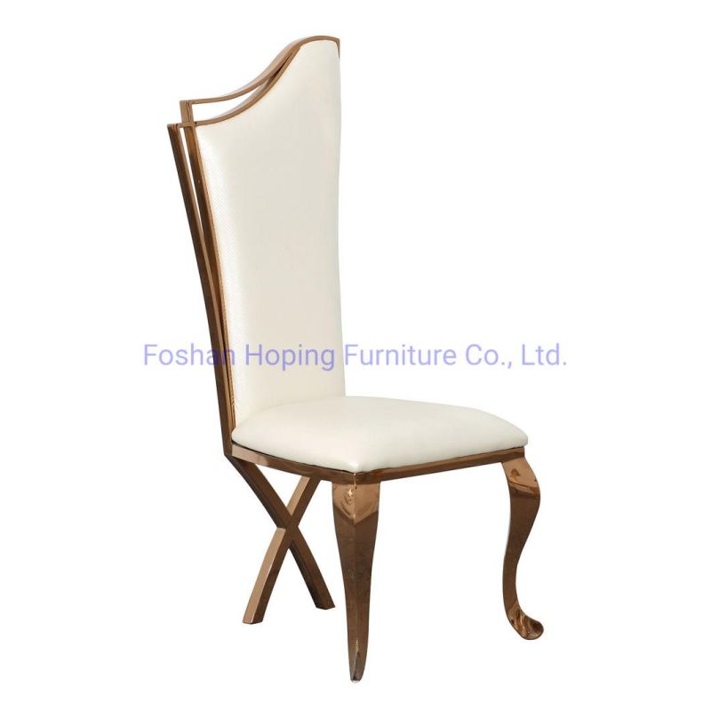 Modern Arm Chair Cross Back Tall Luxury Gold Chair Fabric Dining Chairs with Arms High Class Silver Metal Shining Stainless Steel White Wedding Dining Chairs