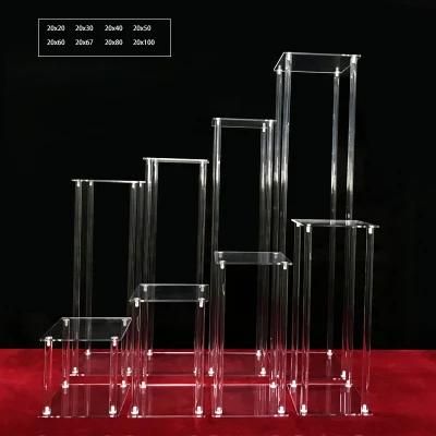 Transparent Acrylic Square Column Flower Display Stand Wedding Decoration Rack